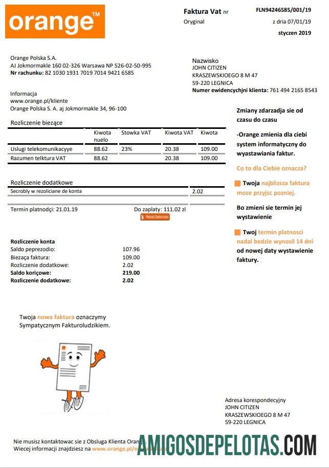 Para baixar modelo de fatura de serviços públicos laranja da Polônia em formato Word e PDF